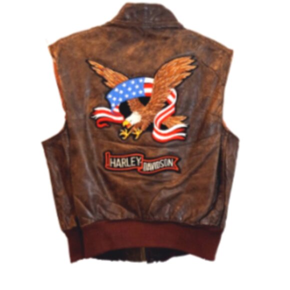 Men’s Distressed Brown Leather Vest XL Full Zip Lined Pockets Vintage w/ Patches - Picture 6 of 10